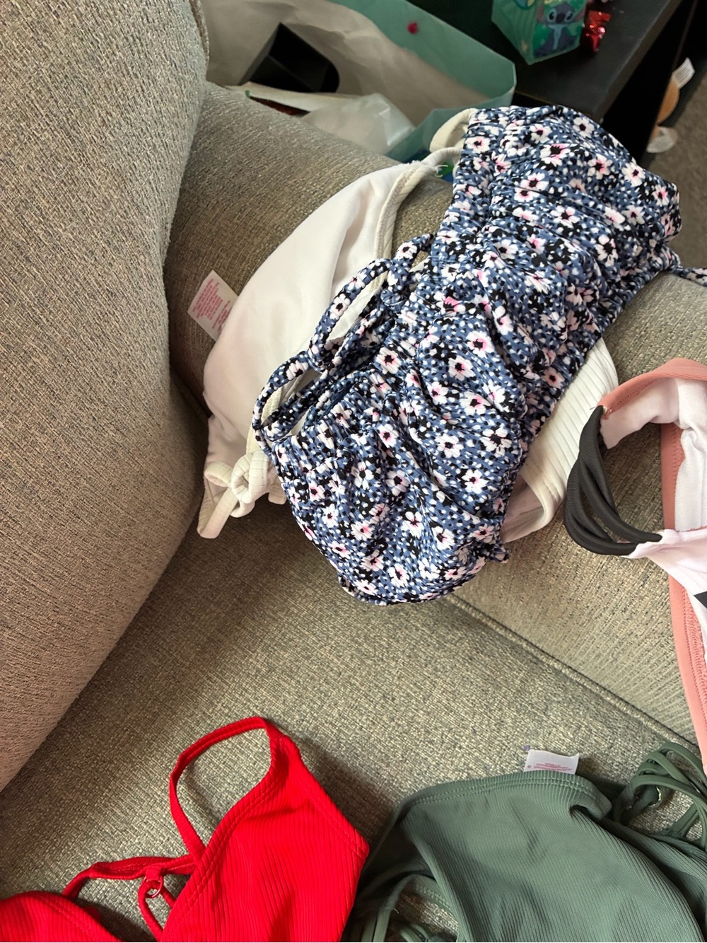 Floral Navy Drawstring Beach Bag - Unbranded